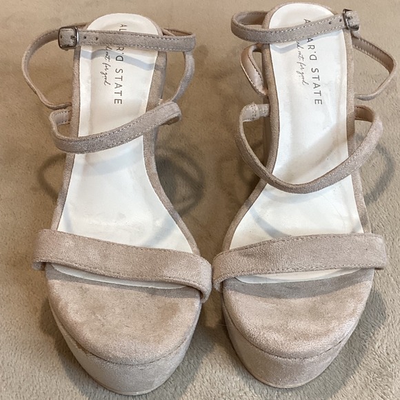 Altar'd State Beige Platform Wedge Sandals, Faux Suede, Strappy Sandals - Picture 1 of 8